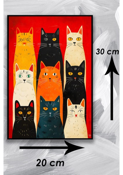 Kedi Resim Illüstrasyon Şık Ahşap Tablo Modeli, Estetik, Oturma Odası, Salon, Ofis, Ev Dekorasyonu fiyatları