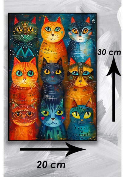 Kedi Resim Illüstrasyon Şık Ahşap Tablo Modeli, Estetik, Oturma Odası, Salon, Ofis, Ev Dekorasyonu fiyatları