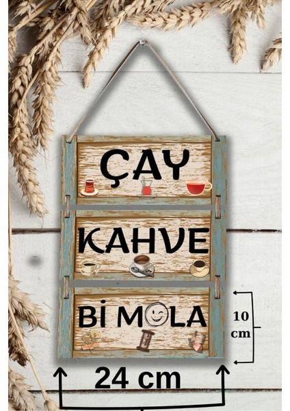 Çay Kahve Mola 3'lü Ipli Mdf Tablo Seti, Ev, Mutfak Cafe, Restoran Ahşap Duvar Süslemesi modelleri