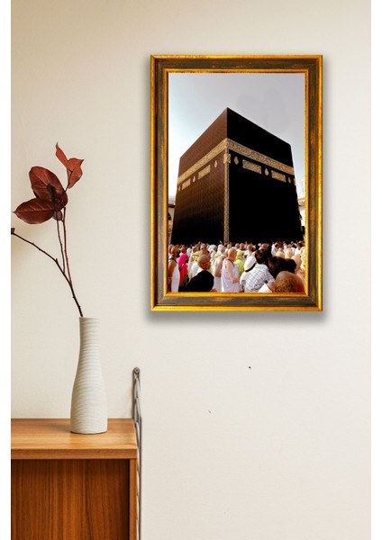 Kâbe Çerçeve Görünümlü Ahşap Tablo Islami Dini Duvar Dekoru Ev Hediyelik Dekoratif Tablo