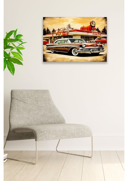 Eski Araba Vintage Nostaljik Tablo Modeli, Ev Dekorasyonu, Salon, Genç Odası Şık Ahşap Dekoratif Süs