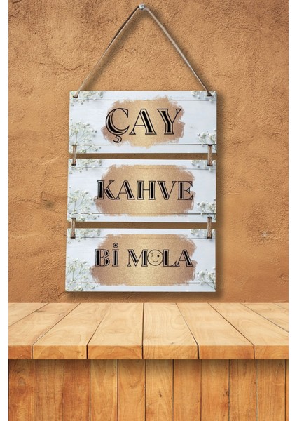 Çay Kahve Mola 3'lü Ipli Mdf Tablo Seti, Ev, Mutfak Cafe, Restoran Ahşap Duvar Süslemesi