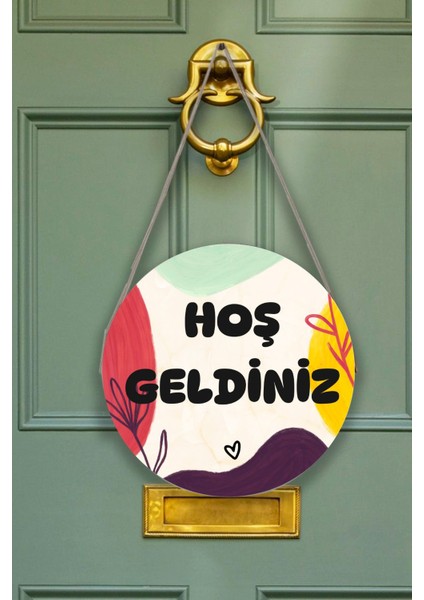 Evimize Hoşgeldiniz Kapı Duvar Süsü Modeli, Ahşap Yuvarlak Ipli Dekoratif Ev Kapı Tablosu