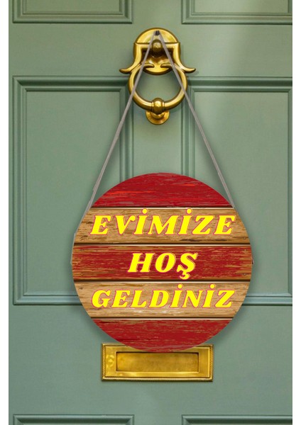 Evimize Hoşgeldiniz Kapı Duvar Süsü Modeli, Ahşap Yuvarlak Ipli Dekoratif Ev Kapı Tablosu