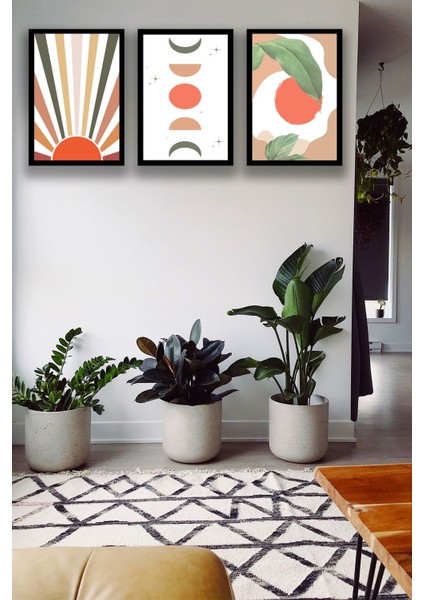 3 Parça Çerçeve Görünümlü Şık Boho Tablo Modeli, Oturma Odası, Salon, Ofis, Yatak Odası Duvar Dekoru