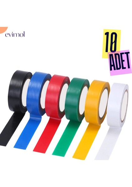 10 Adet ( Eko & Renkli ) Elektrik Bantı ( 3mt ) ( 0.15X17MM )*10X60 ( 10 Adet )