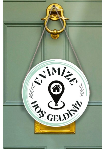 Evimize Hoşgeldiniz Kapı Duvar Süsü Modeli, Ahşap Yuvarlak Ipli Dekoratif Ev Kapı Tablosu