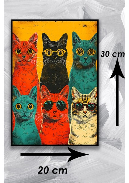 Kedi Resim Illüstrasyon Şık Ahşap Tablo Modeli, Estetik, Oturma Odası, Salon, Ofis, Ev Dekorasyonu fiyatları