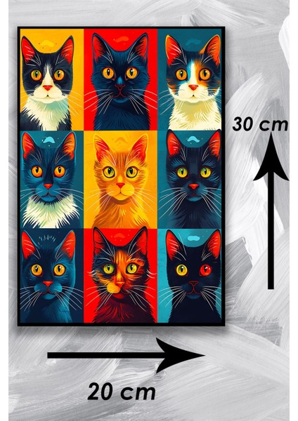 Kedi Resim Illüstrasyon Şık Ahşap Tablo Modeli, Estetik, Oturma Odası, Salon, Ofis, Ev Dekorasyonu fiyatları