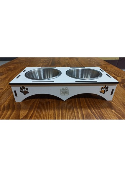 Beyaz Ahşap Kedi ve Köpek Mama Kabı Standı, Şık ve Kullanışlı Tasarım