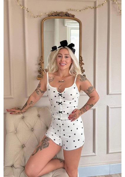 Nero Cuore Pigiama Desenli Dantelli Örme Askılı Şortlu Kadın Pijama Takımı fiyatları