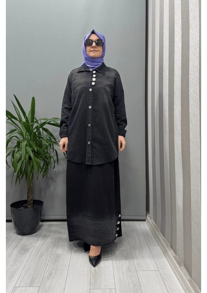 Düğme Detaylı Kot Etek Takım Siyah 37304 fiyatları