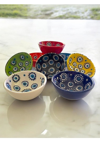 Dekoratif Nazar Boncuğu Işlemeli Çini Seramik Sosluk - Çerezlik - Kahvaltılık 8 Adet fiyatları