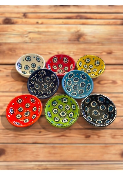 Dekoratif Nazar Boncuğu Işlemeli Çini Seramik Sosluk - Çerezlik - Kahvaltılık 8 Adet modelleri