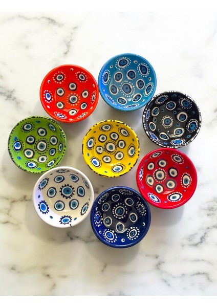 Dekoratif Nazar Boncuğu Işlemeli Çini Seramik Sosluk - Çerezlik - Kahvaltılık 8 Adet fırsatları