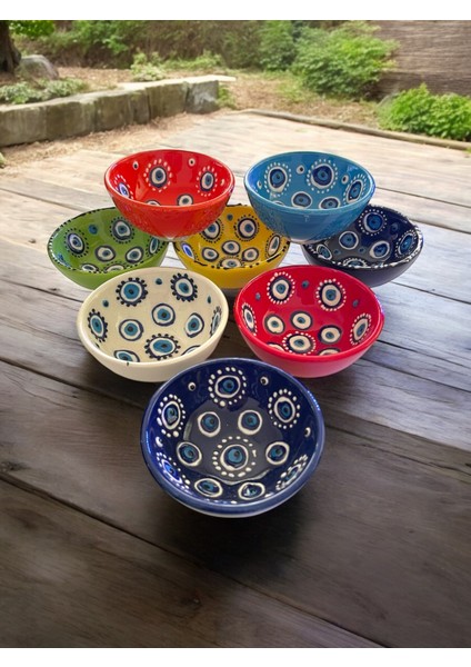 Dekoratif Nazar Boncuğu Işlemeli Çini Seramik Sosluk - Çerezlik - Kahvaltılık 8 Adet indirimleri