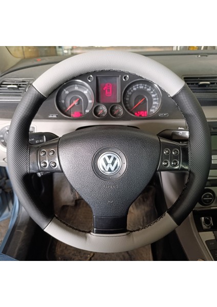 Dikişli Direksiyon Kılıfı Noktalı Deri Gri Deri Siyah Dikişli Vw Passat Için 2006-2012 fiyatları