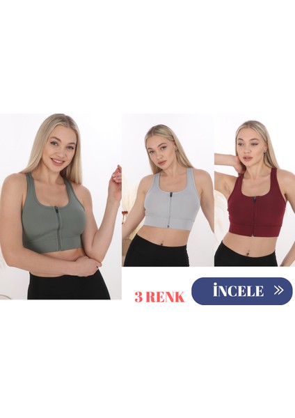3 Lü Form Angel Kadın Geniş Akılı Fermuarlı Crop Büstiyer
