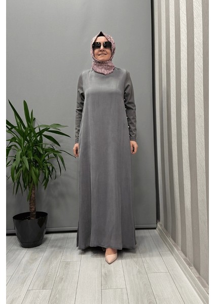 Yanları Düğmeli Cupro Elbise Antrasit T25Y-4052
