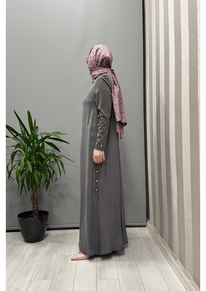 Yanları Düğmeli Cupro Elbise Antrasit T25Y-4052