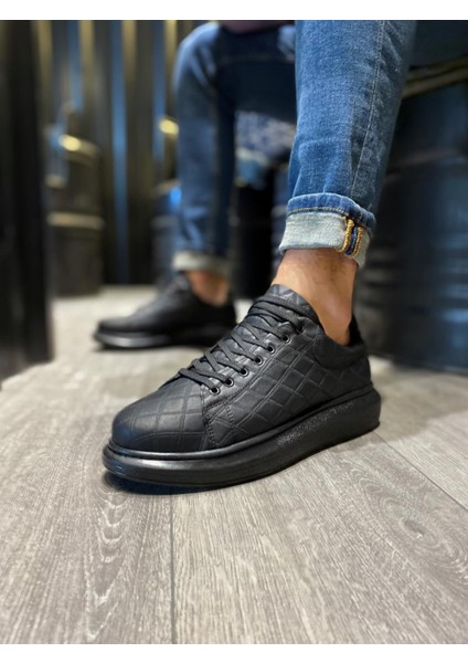 J044 Bağcıklı Ortopedik Taban Erkek Kapitone Desenli Günlük Sneaker Spor Ayakkabı St Siyah fiyatları