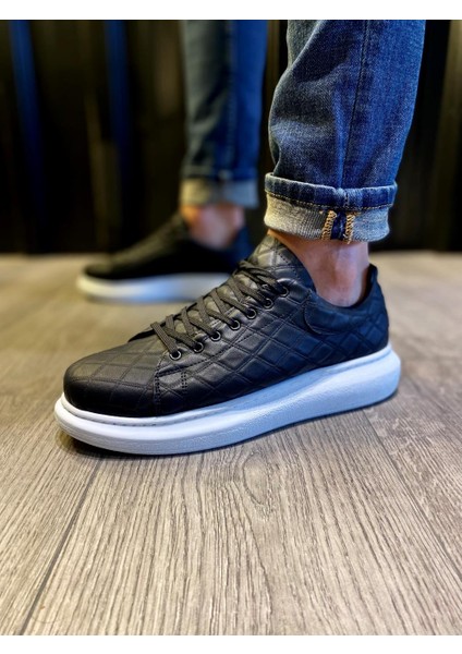 J044 Bağcıklı Ortopedik Taban Erkek Kapitone Desenli Günlük Sneaker Spor Ayakkabı Bt Siyah fiyatları