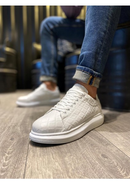 J044 Bağcıklı Ortopedik Taban Erkek Kapitone Desenli Günlük Sneaker Spor Ayakkabı Bt Beyaz fiyatları