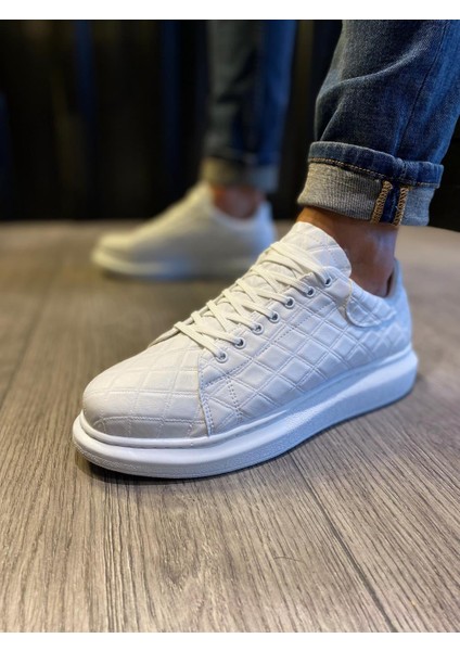 J044 Bağcıklı Ortopedik Taban Erkek Kapitone Desenli Günlük Sneaker Spor Ayakkabı Bt Beyaz modelleri