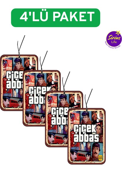 4'lü Çiçek Abbas Tasarımlı Dekoratif Oto Araç Kokusu ve Aksesuarı (Sweet Vanilya Esanslı)