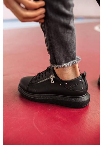 J555 Bağcıklı Fermuarlı Ortopedik Taban Erkek Günlük Sneaker Spor Ayakkabı St Siyah fırsatları