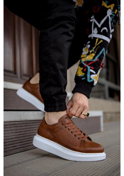 J044 Bağcıklı Ortopedik Taban Erkek Günlük Sneaker Spor Ayakkabı Bt Taba