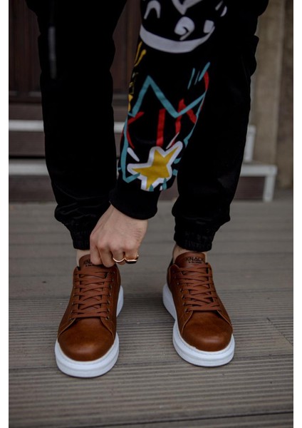 J044 Bağcıklı Ortopedik Taban Erkek Günlük Sneaker Spor Ayakkabı Bt Taba modelleri