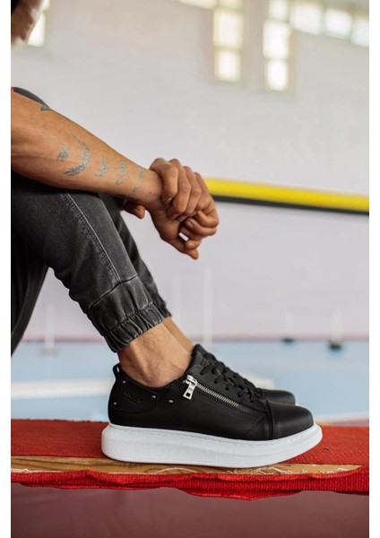 J555 Bağcıklı Fermuarlı Ortopedik Taban Erkek Günlük Sneaker Spor Ayakkabı Bt Siyah fiyatları