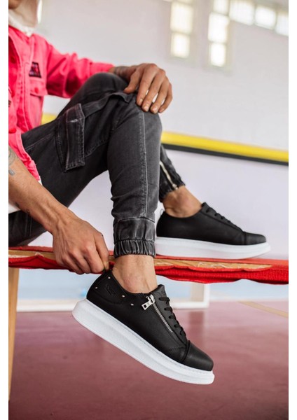 J555 Bağcıklı Fermuarlı Ortopedik Taban Erkek Günlük Sneaker Spor Ayakkabı Bt Siyah modelleri