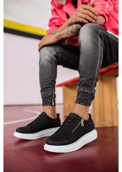 J555 Bağcıklı Fermuarlı Ortopedik Taban Erkek Günlük Sneaker Spor Ayakkabı Bt Siyah indirimleri