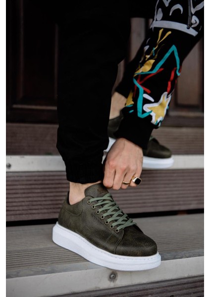J044 Bağcıklı Ortopedik Taban Erkek Günlük Sneaker Spor Ayakkabı Bt Haki fırsatları