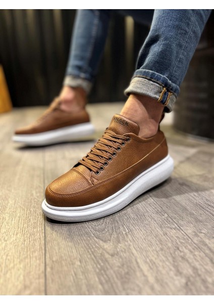 J814 Bağcıklı Ortopedik Taban Erkek Günlük Sneaker Spor Ayakkabı Bt Taba