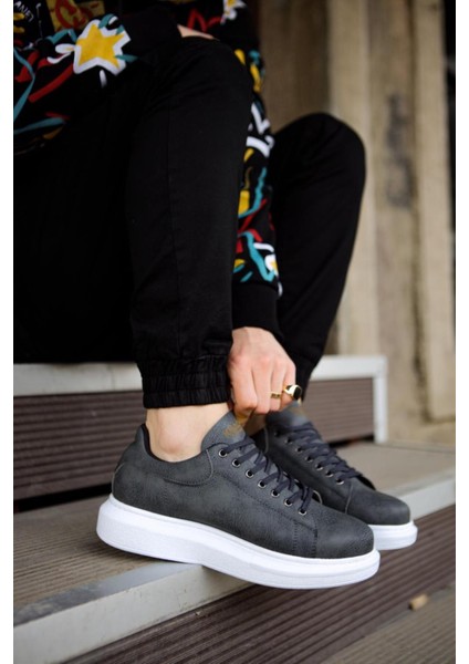 J044 Bağcıklı Ortopedik Taban Erkek Günlük Sneaker Spor Ayakkabı Bt Gri