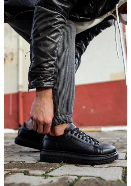 J044 Bağcıklı Ortopedik Taban Erkek Günlük Sneaker Spor Ayakkabı St Siyah fırsatları