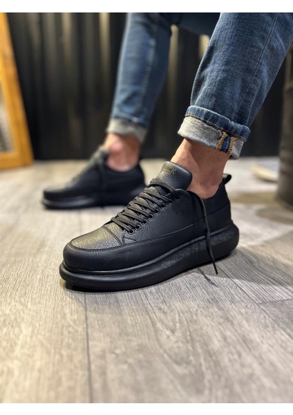 J814 Bağcıklı Ortopedik Taban Erkek Günlük Sneaker Spor Ayakkabı St Siyah