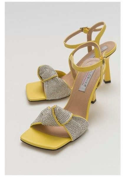 Kadın Glttr Sarı Taşlı Sandalet