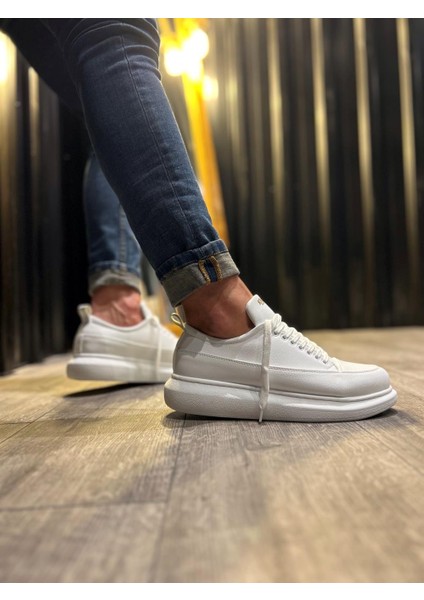 J814 Bağcıklı Ortopedik Taban Erkek Günlük Sneaker Spor Ayakkabı Bt Beyaz