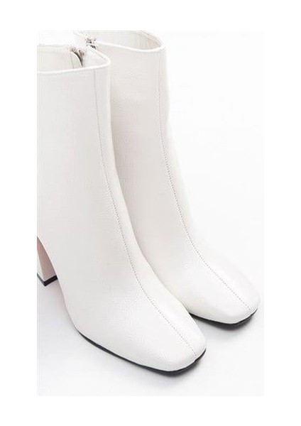 Kadın Tll Beyaz Kırışık Rugan Kalın Topuk Bot