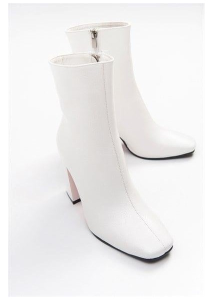 Kadın Tll Beyaz Kırışık Rugan Kalın Topuk Bot indirimleri