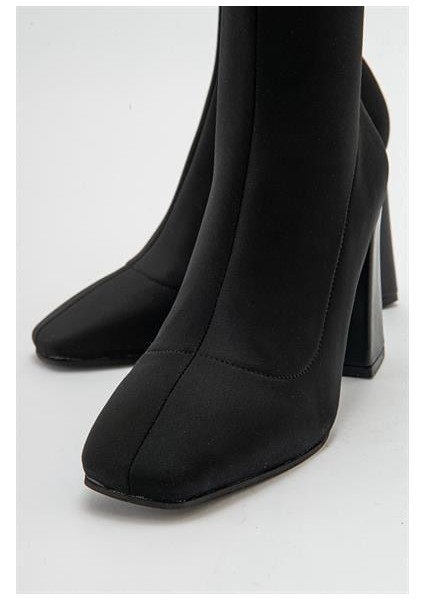 Kadın Brl Siyah Kalın Topuklu Fermuarlı Strech Bot