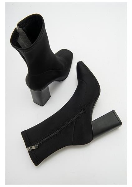 Kadın Brl Siyah Kalın Topuklu Fermuarlı Strech Bot