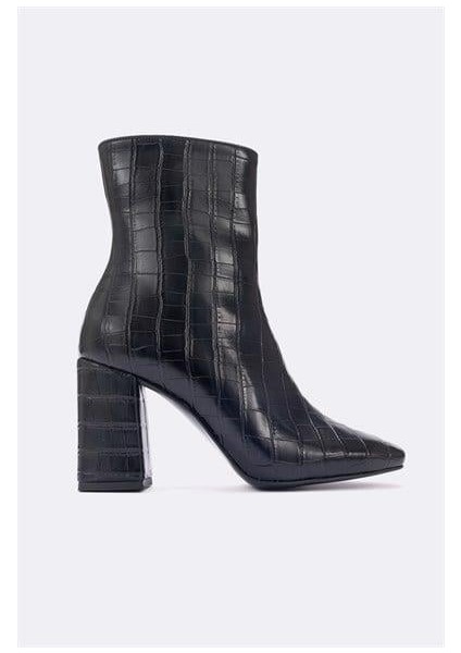 Kadın TLL Siyah Krokodil Kalın Topuk Bot