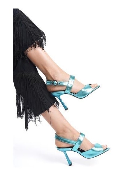 Kadın Mrsh Mavi Metalik Tokalı Sandalet