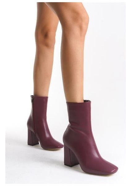 Kadın Tll Bordo Cilt Kalın Topuk Bot fiyatları