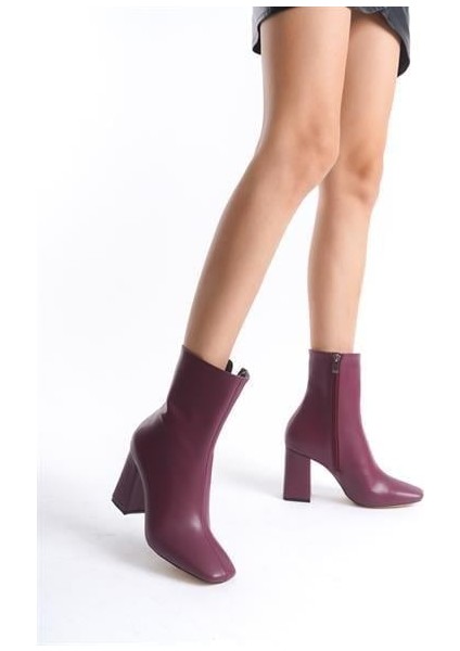 Kadın Tll Bordo Cilt Kalın Topuk Bot modelleri